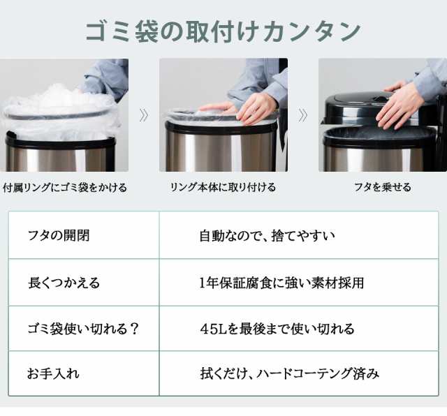 センサー全自動開閉式 ゴミ箱 大容量45L スリム キッチン リビング 
